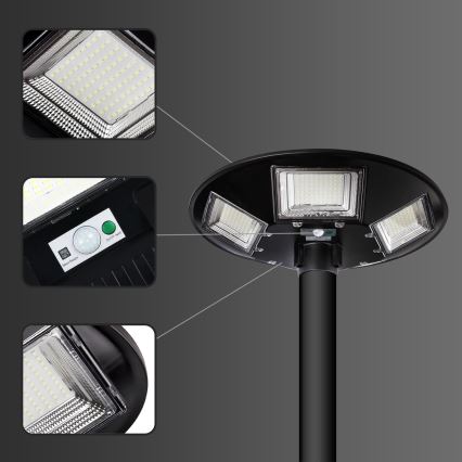 LED-dimmbare solarbetriebene Straßenleuchte mit Sensor LED/22W/6V 18000 mAh 6500K IP65 schwarz + Fernbedienung