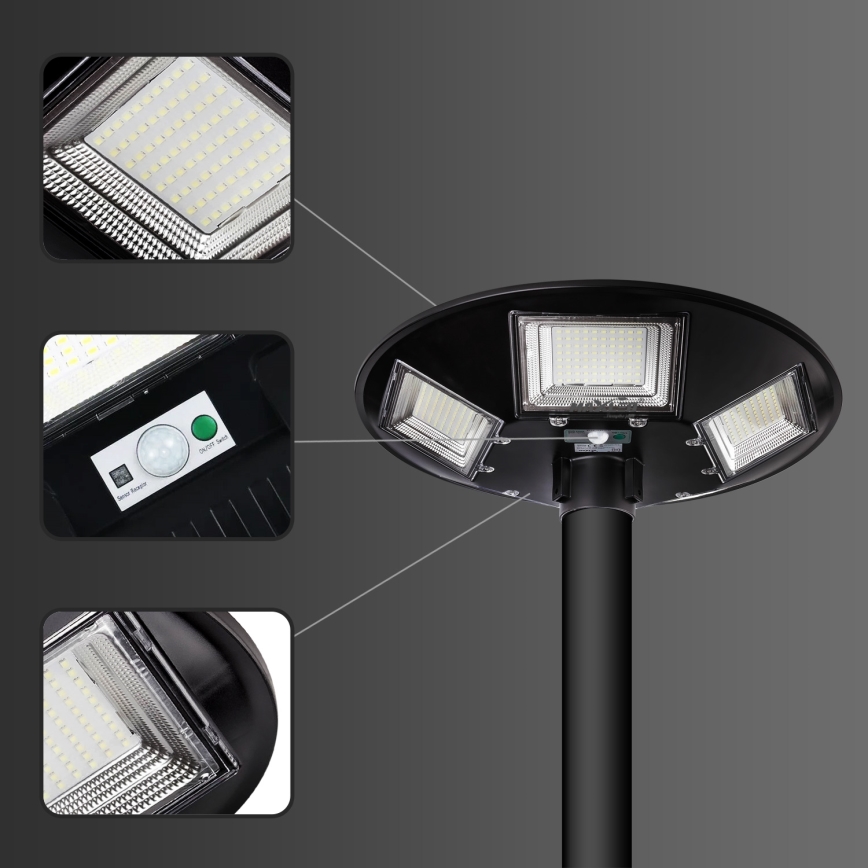 LED-dimmbare solarbetriebene Straßenleuchte mit Sensor LED/22W/6V 18000 mAh 6500K IP65 schwarz + Fernbedienung