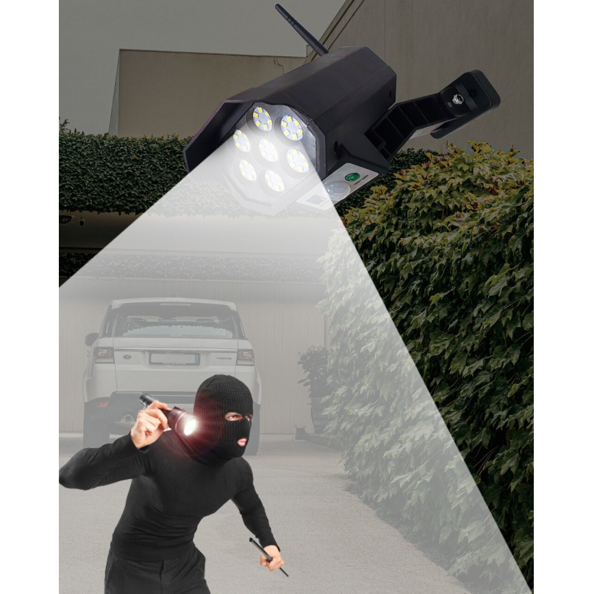 LED Solar-Überwachungskamera-Attrappe mit Sensor LED/3,7V 1200 mAh IP44 schwarz + Fernbedienung