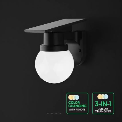 LED-Solar-Wandleuchte LED/3,7V 3000/4000/6400K IP54 1800 mAh schwarz + Fernbedienung