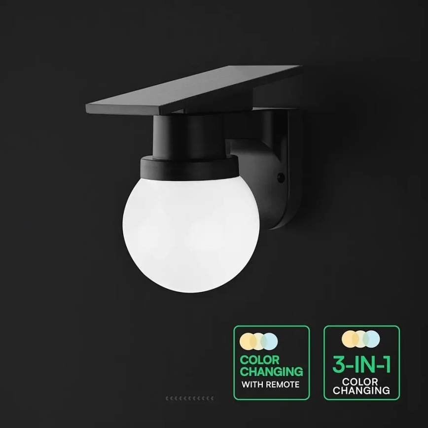 LED-Solar-Wandleuchte LED/3,7V 3000/4000/6400K IP54 1800 mAh schwarz + Fernbedienung