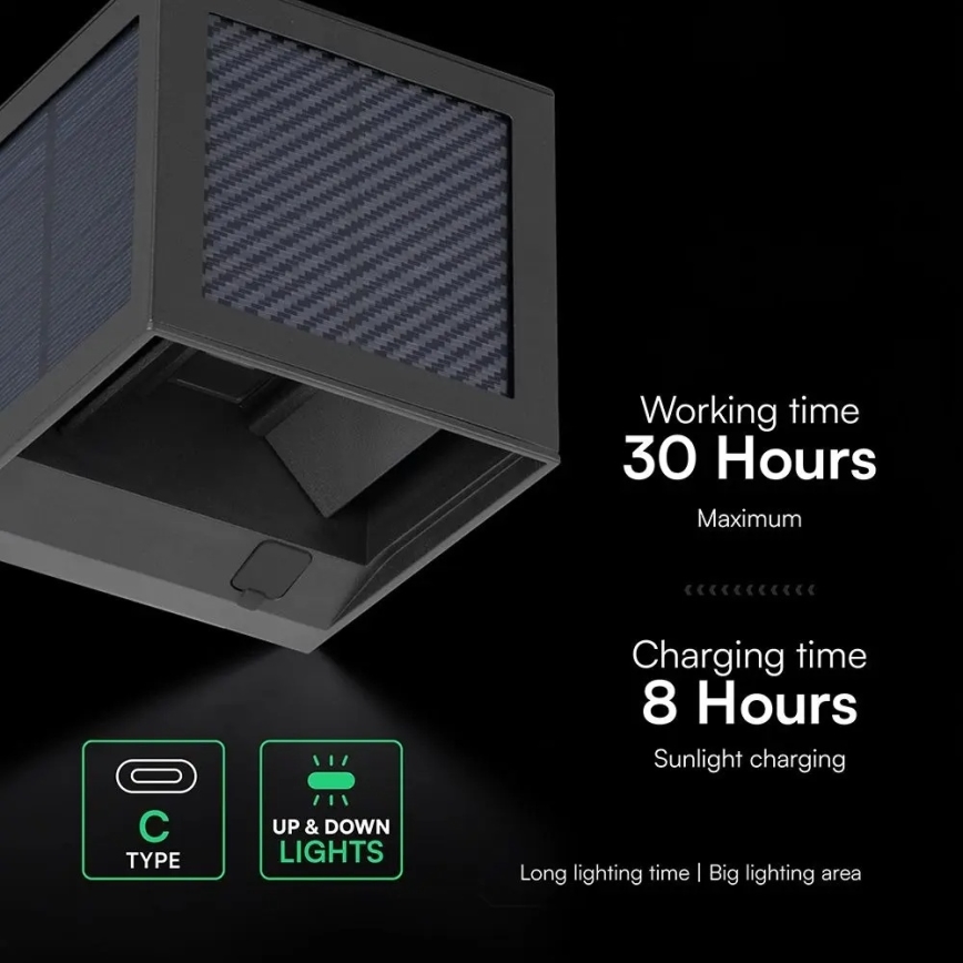 LED-Solar-Wandleuchte mit Sensor, 9 W, 3,7 V, 3000/4000/6000 K, IP65, 2600 mAh, schwarz