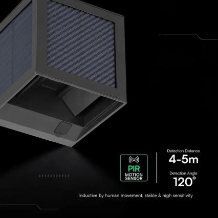 LED-Solar-Wandleuchte mit Sensor, 9 W, 3,7 V, 3000/4000/6000 K, IP65, 2600 mAh, schwarz