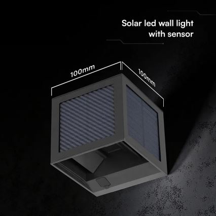 LED-Solar-Wandleuchte mit Sensor, 9 W, 3,7 V, 3000/4000/6000 K, IP65, 2600 mAh, schwarz