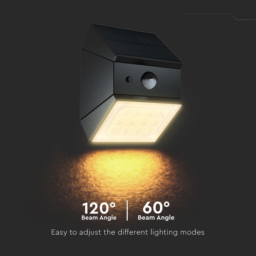 LED-Solar-Wandleuchte mit Sensor LED/2,5W/3,7V 3000/4000/6000K IP65 1200 mAh schwarz