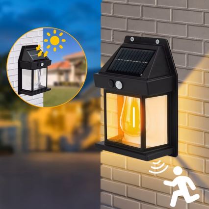 LED-Solar-Wandleuchte mit Sensor LED/3,7V 600 mAh IP44 schwarz