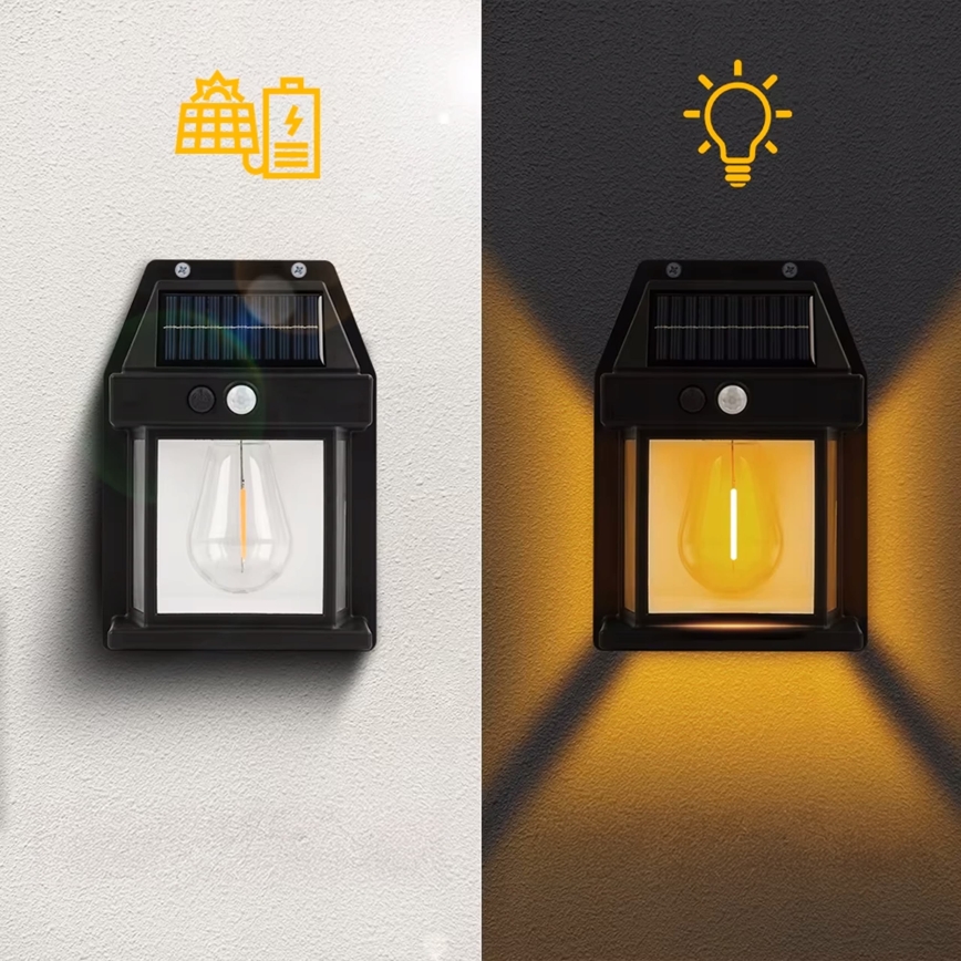 LED-Solar-Wandleuchte mit Sensor LED/3,7V 600 mAh IP44 schwarz