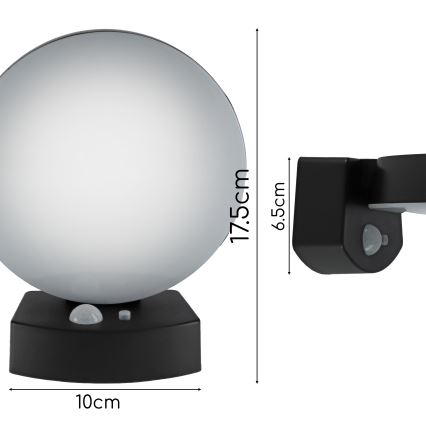 Dimmbare LED-Solar-Wandleuchte mit Sensor LED/3W/3,7V 1800 mAh IP54 schwarz