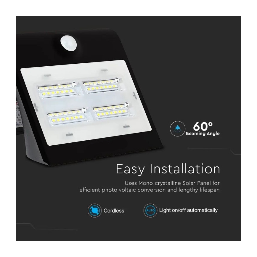 LED Solar Wandleuchte mit Sensor LED/3W/3,7V 3000/4000K IP65 schwarz