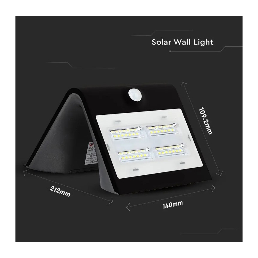 LED Solar Wandleuchte mit Sensor LED/3W/3,7V 3000/4000K IP65 schwarz