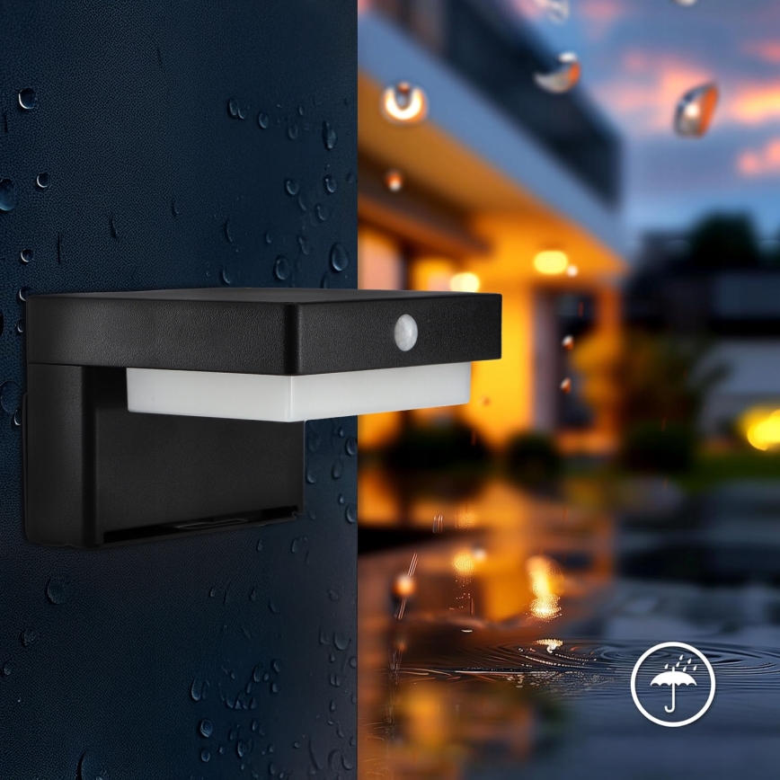 LED Solar-Wandleuchte mit Sensor LED/5W/3,7V 2000 mAh IP44 schwarz