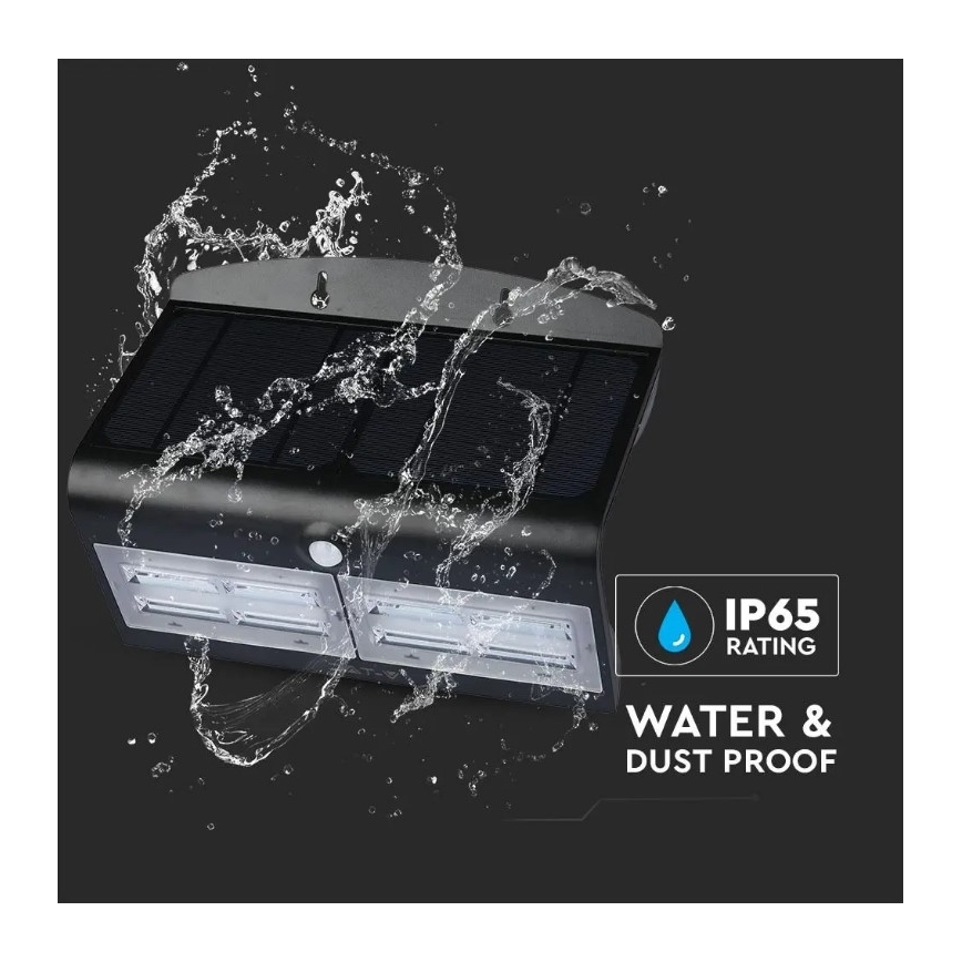 LED Solar-Wandleuchte mit Sensor LED/7W/3,7V 4000K IP65 schwarz