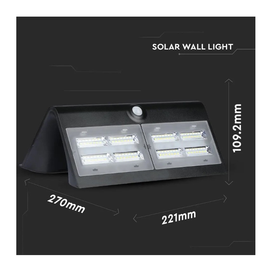 LED Solar-Wandleuchte mit Sensor LED/7W/3,7V 4000K IP65 schwarz