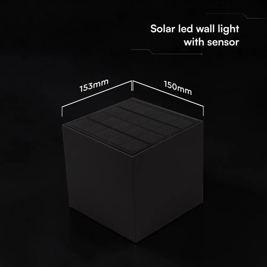 LED Solar-Wandleuchte mit Sensor LED/9W/3,7V 3000/4000/5000K IP65 2600 mAh schwarz