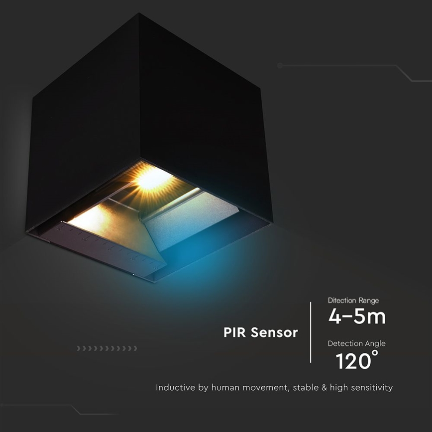 LED Solar-Wandleuchte mit Sensor LED/9W/3,7V 3000/4000/5000K 2600 mAh IP65 Schwarz