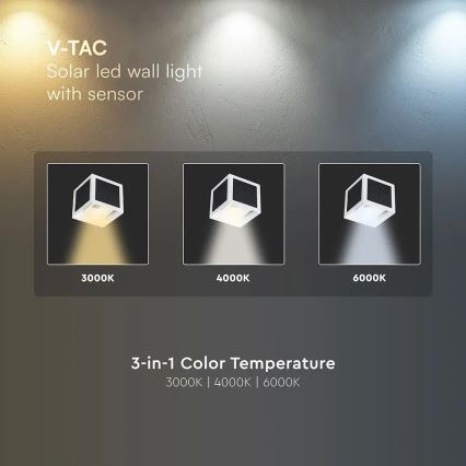 LED-Solar-Wandleuchte mit Sensor LED/9W/3,7V 3000/4000/6000K IP65 2600 mAh weiß