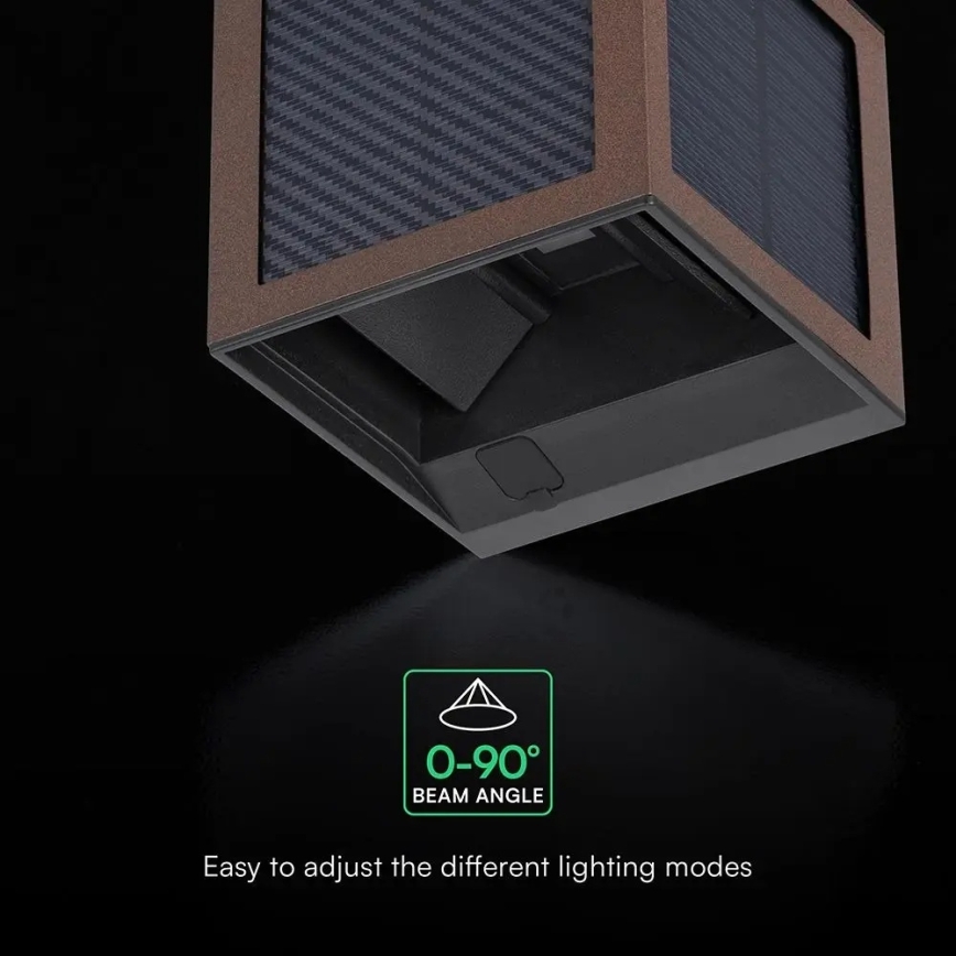 LED-Solar-Wandleuchte mit Sensor, 9 W, 3,7 V, 3000/4000/6000 K, IP65, 2600 mAh, braun
