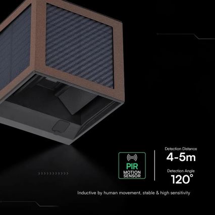 LED-Solar-Wandleuchte mit Sensor, 9 W, 3,7 V, 3000/4000/6000 K, IP65, 2600 mAh, braun