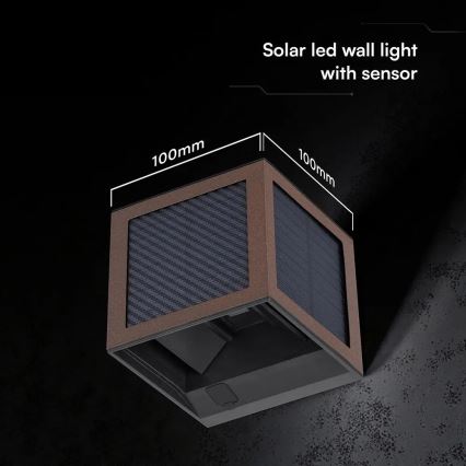 LED-Solar-Wandleuchte mit Sensor, 9 W, 3,7 V, 3000/4000/6000 K, IP65, 2600 mAh, braun