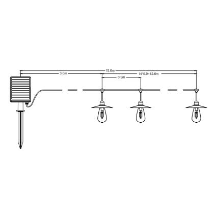 LED-Solarkette 15xLED/0,2W/3,7V 15,6 m 3000K IP44