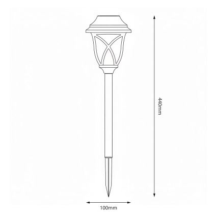 LED-Solarlampe LAWN, LED/1,2 V, 100 mAh, 3000 K, 44 cm, IP44, schwarz