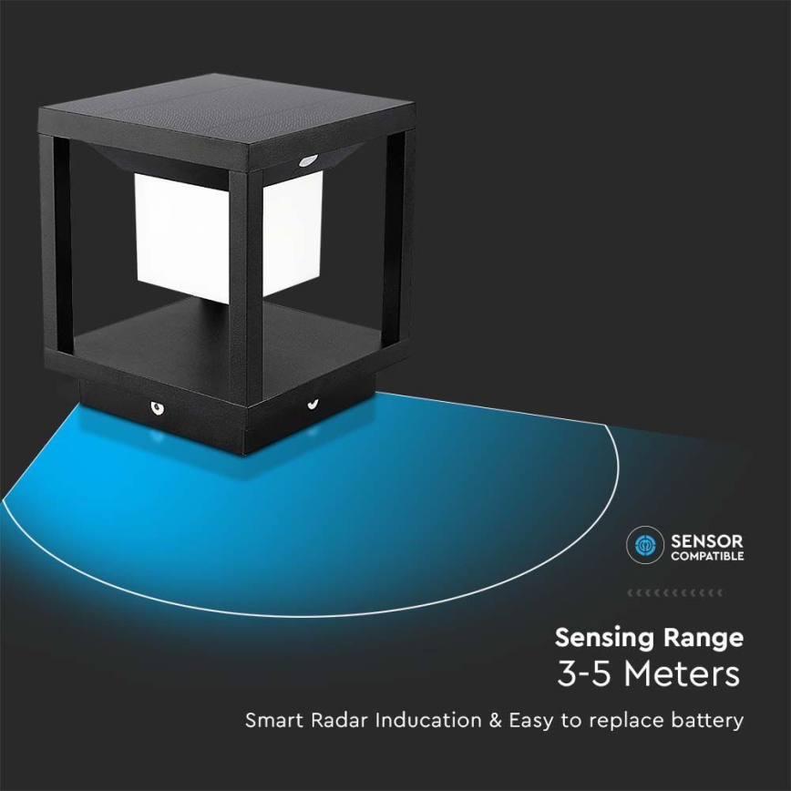 LED Solarleuchte mit Sensor LED/2W/5,5V 3000K IP65 2600 mAh Schwarz