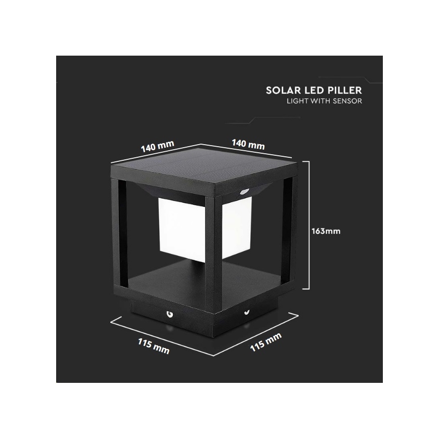 LED Solarleuchte mit Sensor LED/2W/5,5V 3000K IP65 2600 mAh Schwarz