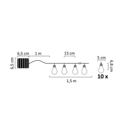 LED-Solarlichterkette PARTY 10xLED/1,2V 400 mAh IP44