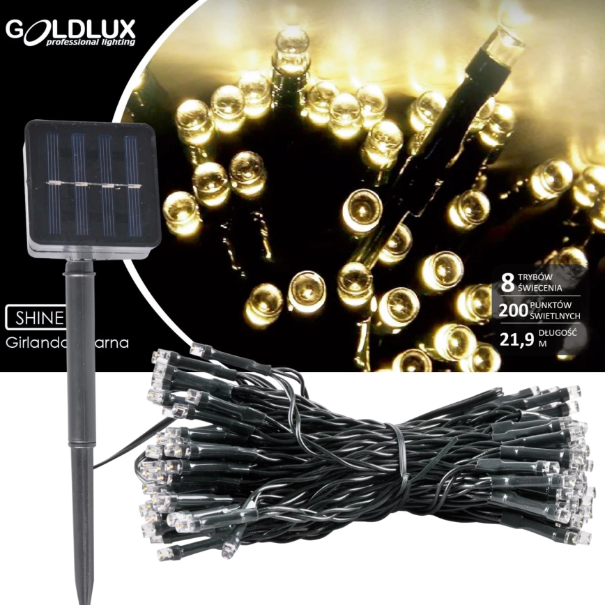 LED-Solarlichterkette SHINE 200xLED/1,2V 600 mAh 21,9 m IP44