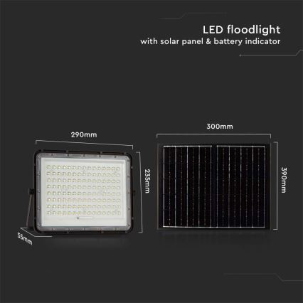 LED-Solarstrahler für den Außenbereich LED/20W/3,2V 6400K schwarz IP65 + Fernbedienung