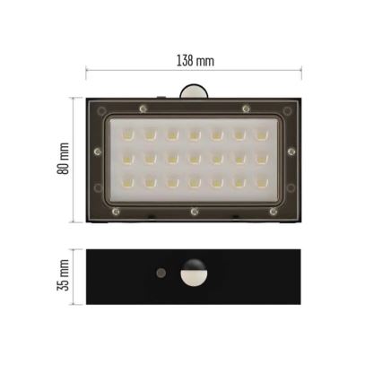 LED-Solarstrahler mit Bewegungssensor LED/3,7V 1200mAh 4000K IP65 schwarz
