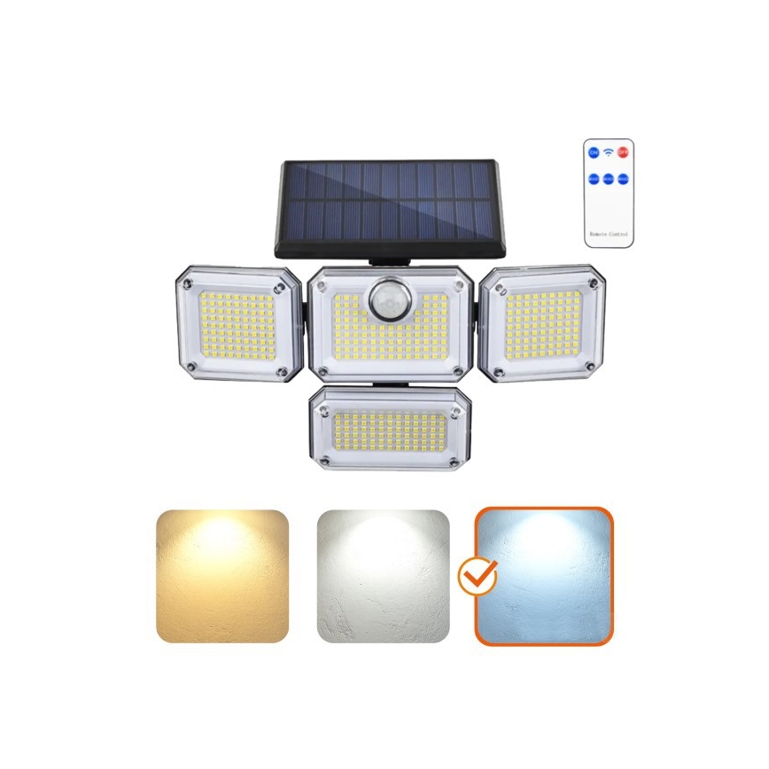 LED-Solarstrahler mit Sensor GLOW LED/2,5W/3,7V 6500K IP44 2400 mAh + Fernbedienung