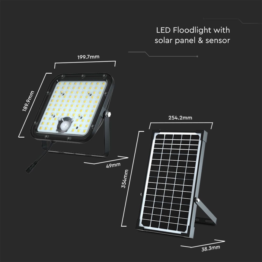 LED-Solarstrahler mit Sensor LED/30W/6,4V 6400K 6000 mAh + Fernbedienung