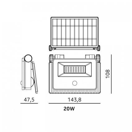 LED-Solarstrahler mit Sensor NCS G2 LED/20W/3,7V 3000/4000/6500K IP54 2600 mAh
