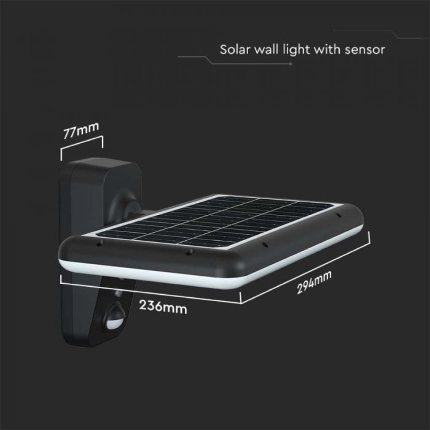 LED-Solarwandleuchte mit Sensor LED/15W/3,2V 4000K/6000K IP65 schwarz