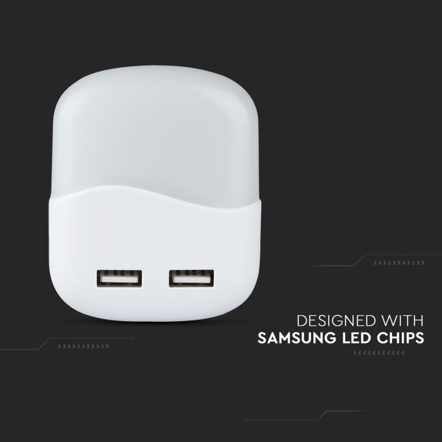 LED-Steckdosen-Nachtlicht mit Dämmerungssensor 2xUSB LED/0,45W/230V 4000K