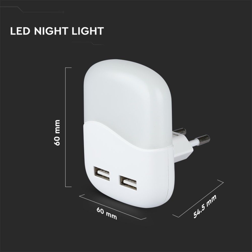LED-Steckdosen-Nachtlicht mit Dämmerungssensor 2xUSB LED/0,45W/230V 4000K