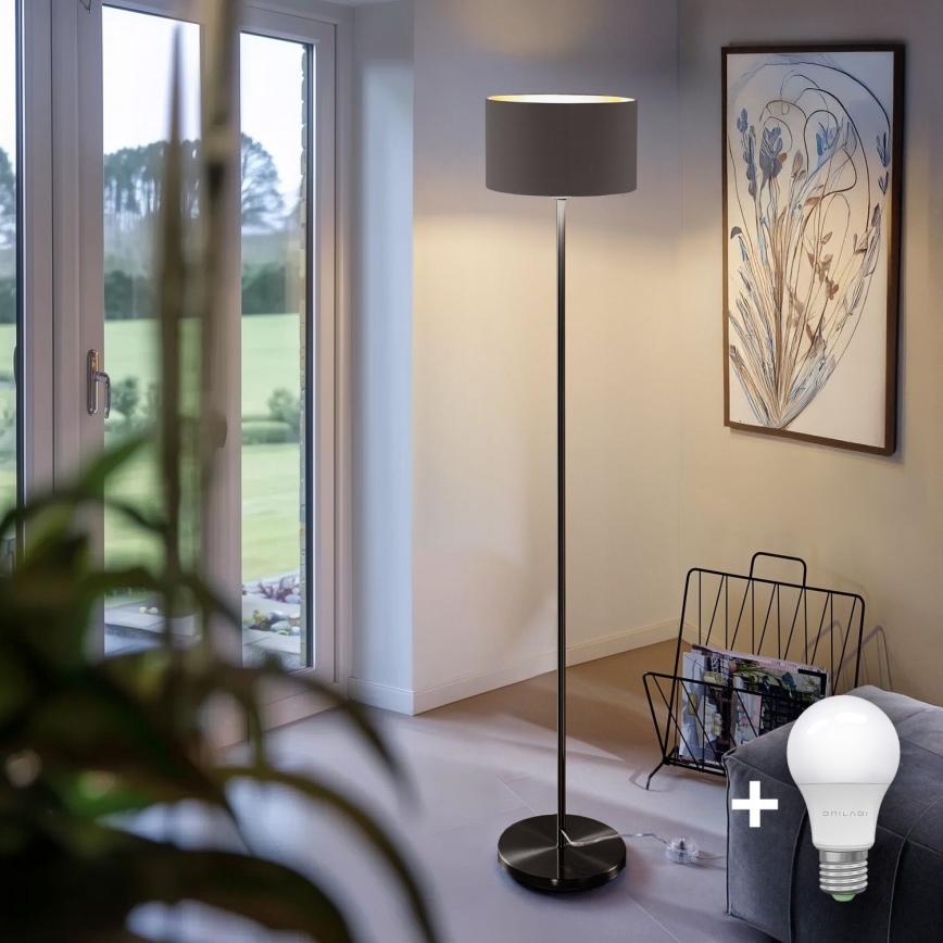 LED-Stehleuchte TUNJA 1xE27/20W/230V Ø 30 cm schwarz/taupe