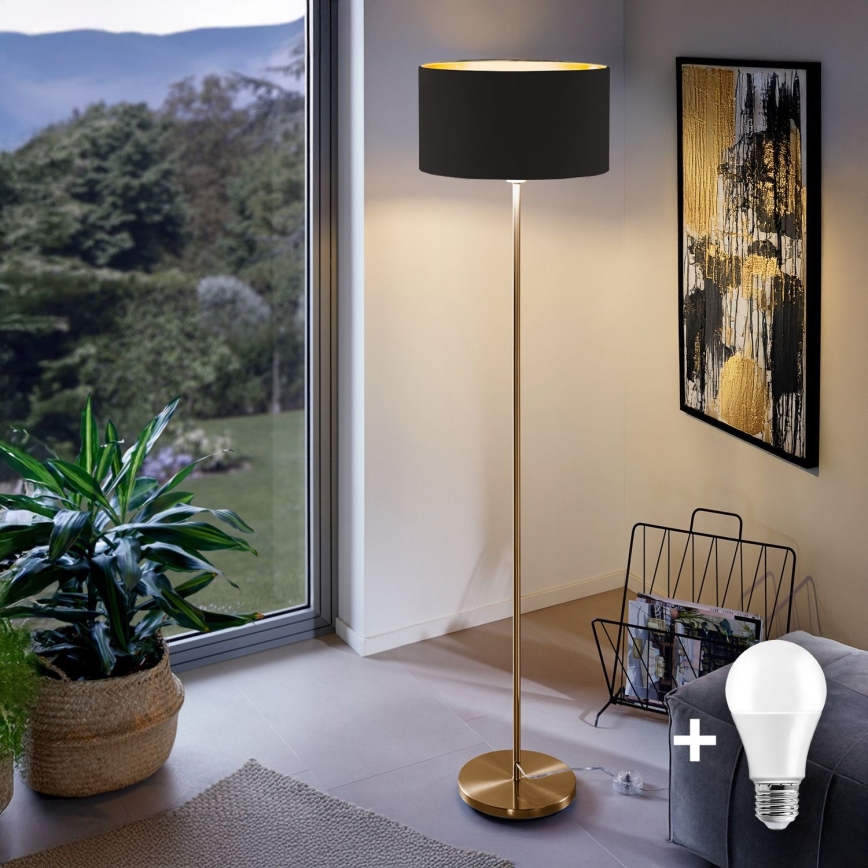LED-Stehleuchte TUNJA 1xE27/20W/230V Ø 38 cm goldfarben/schwarz