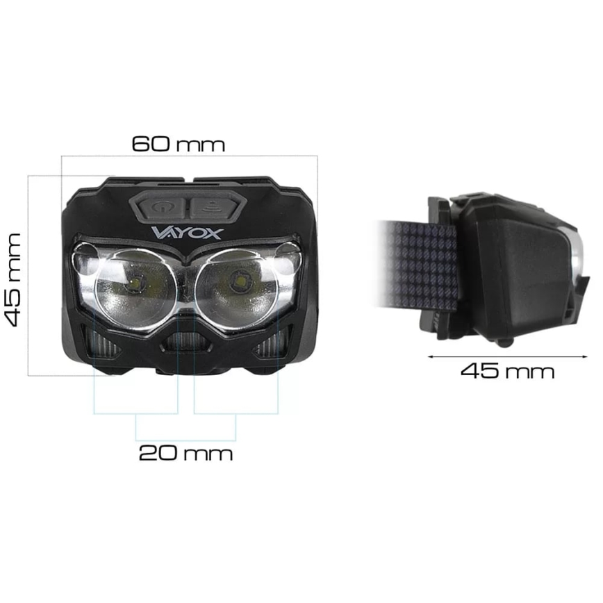 LED wiederaufladbare Stirnlampe mit Dimmfunktion, Sensor und rotem Licht 2xLED/5W/5V/3xAAA IP65 500 lm 1200 mAh
