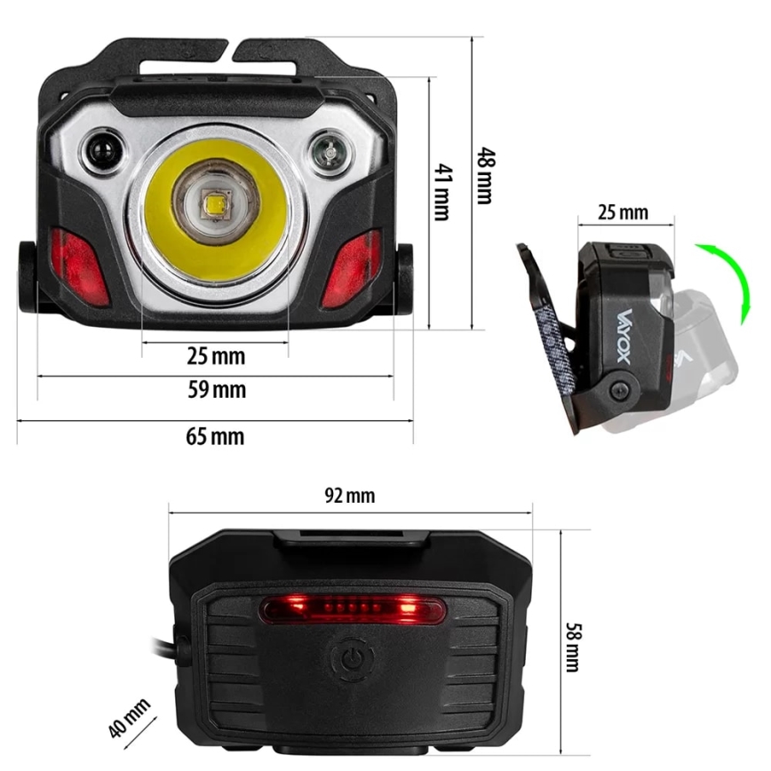 LED wiederaufladbare Stirnlampe mit Dimmfunktion, Sensor, Powerbank-Funktion und rotem Licht LED/10W/5V IP44 1200 lm 4000 mAh