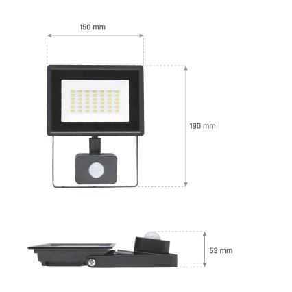 LED-Strahler für den Außenbereich mit Bewegungssensor NOCTIS LUX 3 LED/30W/230V 4000K IP44 schwarz