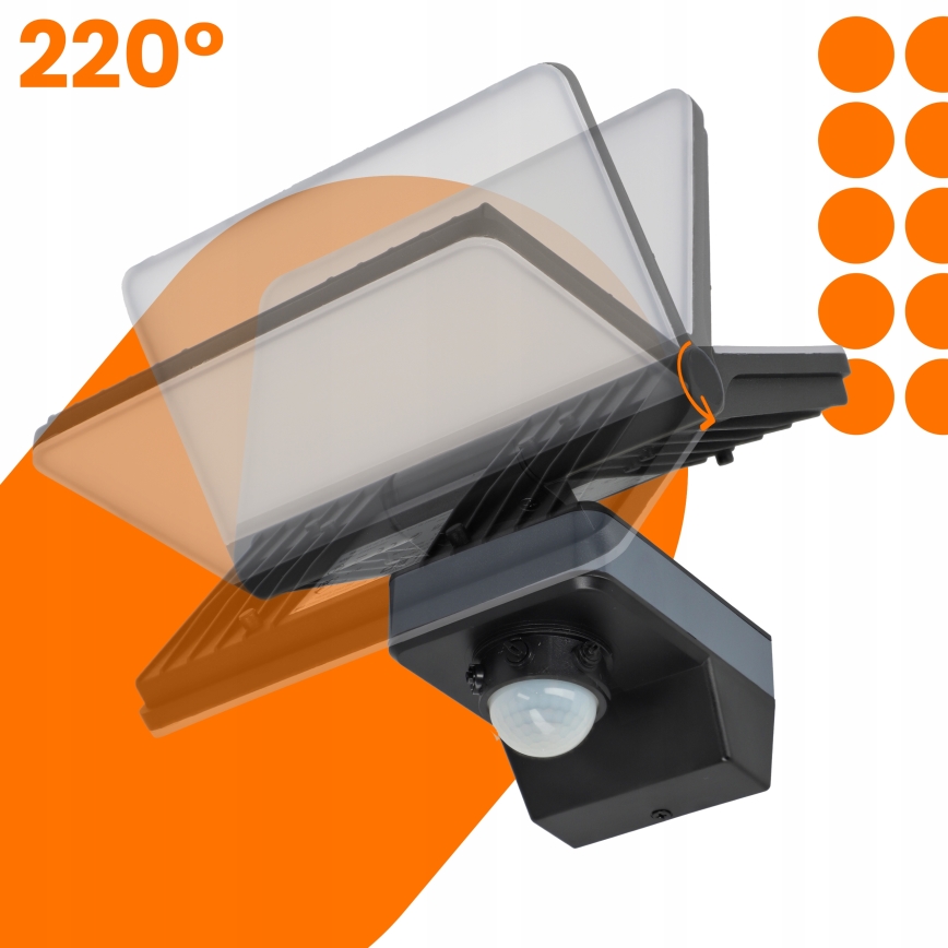 LED-Strahler mit Bewegungs- und Dämmerungssensor LED/44W/230V 4200K IP54 schwarz