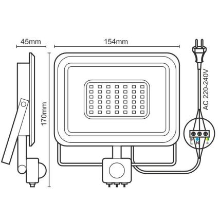 LED-Strahler mit Sensor LED/30W/230V 4000K IP44