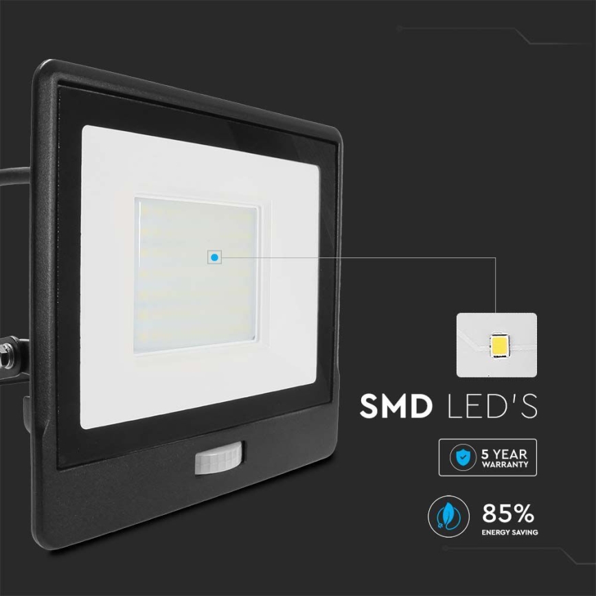 LED-Flutlicht mit Sensor LED/50W/230V 4000K IP65 schwarz