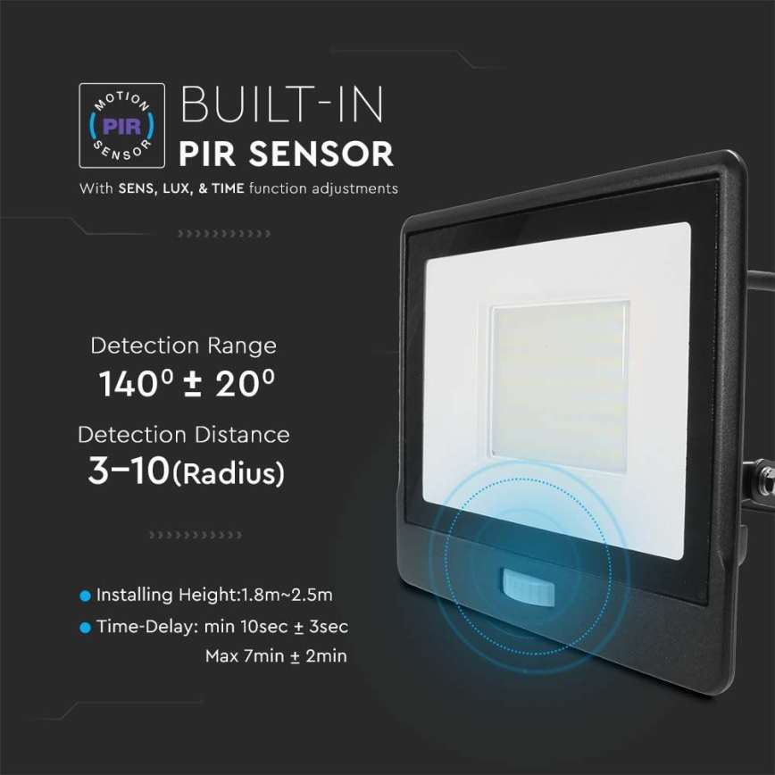 LED-Strahler mit Sensor LED/50W/230V 6500K IP65 schwarz