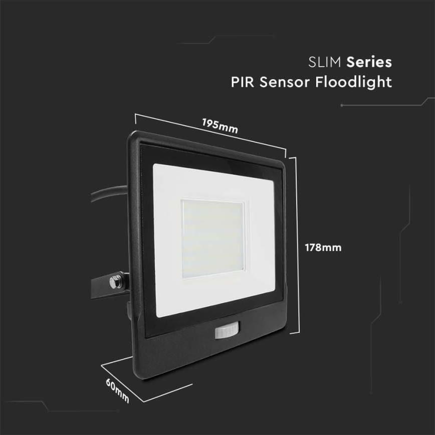 LED-Strahler mit Sensor LED/50W/230V 6500K IP65 schwarz