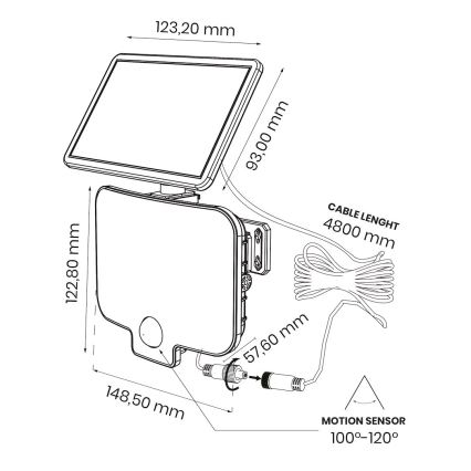 LED-Strahler mit Sensor und Solarpanel ALEX LED/5,5W/3,7V 1200 mAh IP44