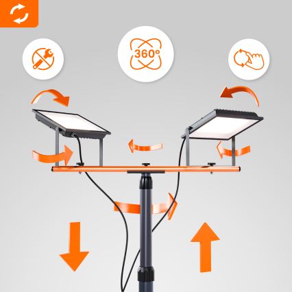 LED-Strahler mit Stativ 2xLED/100W/230V 4500K IP65 schwarz/orange
