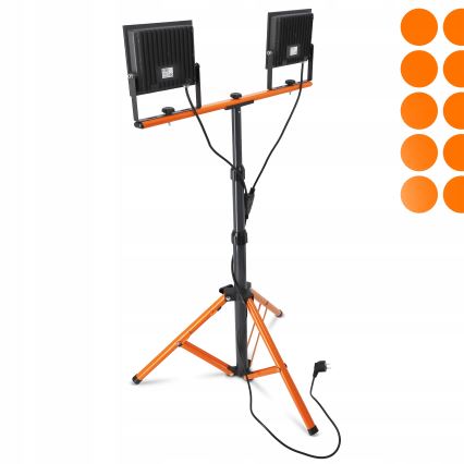 LED-Strahler mit Stativ 2xLED/100W/230V 4500K IP65 schwarz/orange